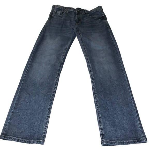 TK Axel Jeans Slim Boot Mens 32x32" Med Wash Denim Embroidered Flap Pockets - Picture 1 of 11